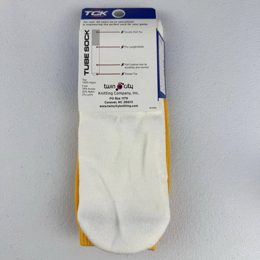 TCK 2 Pairs Golden Yellow White Football Tube Socks Size‎ S Small 18” NWT